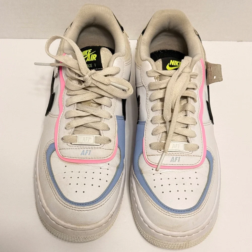 Nike Air Force 1‎ Shadow SE Casual Sneakers White Pink Blue Yellow Size 7.5